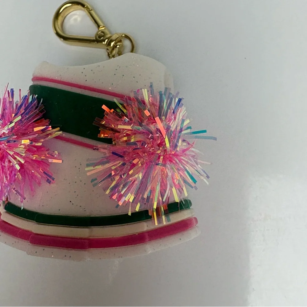 Bath and body works pocketbac holder white pink and green cheerleader with poms